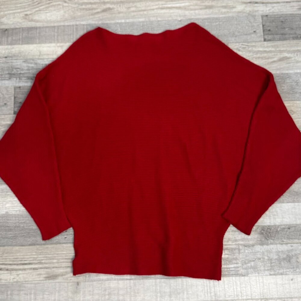 Makarthy Red Cashmere Wool Blend Red Dolman Sleeve Sweater Defined Waist O26